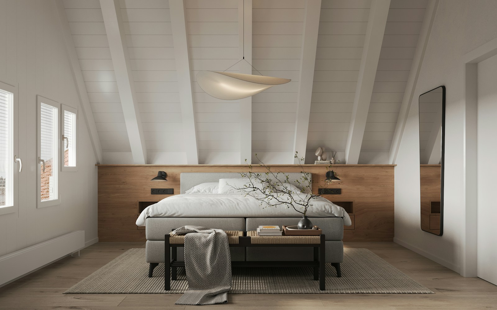 Chambre boutique avec lit et table de chevet