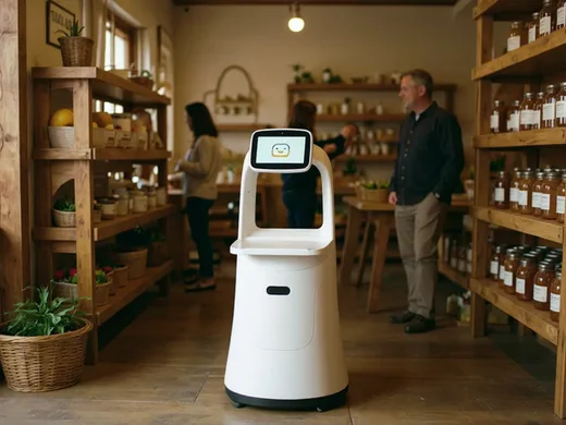 Robot d'accueil g&eacute;n&eacute;rique dans une boutique de ferme