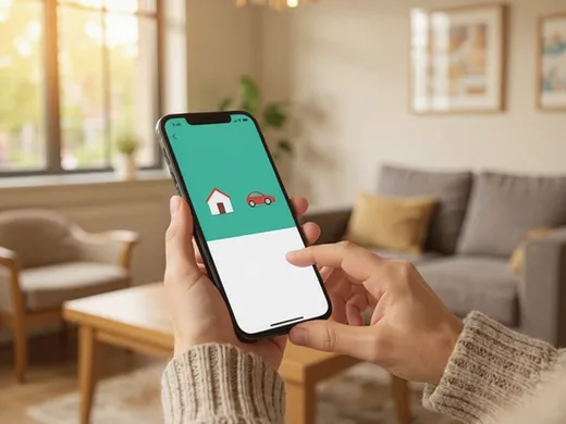 Application mobile d'assurance avec ic&ocirc;nes maison et voiture