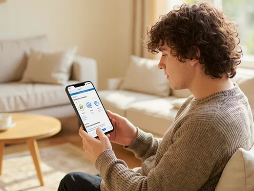 Personne consultant un site d'information assurance sur son t&eacute;l&eacute;phone