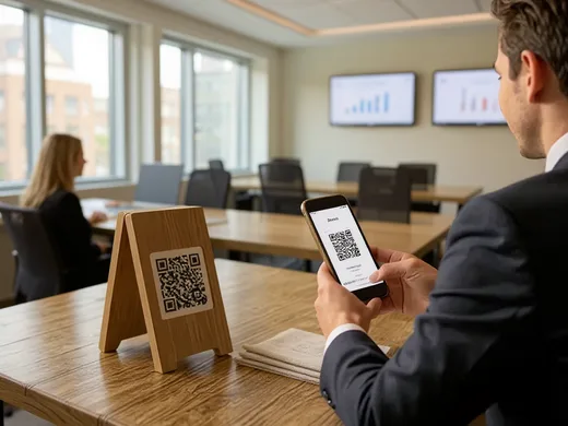 QR code scann&eacute; en r&eacute;union pour acc&eacute;der &agrave; l'assistant