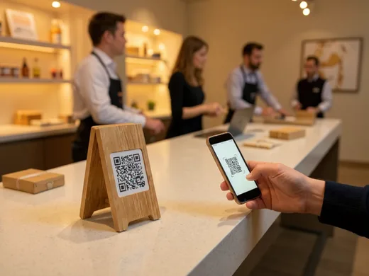 QR code scann&eacute; en boutique pour acc&eacute;der au catalogue