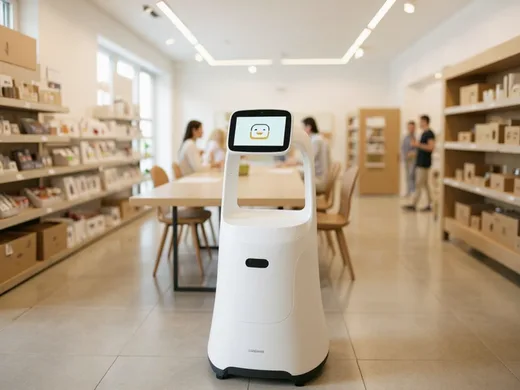 Robot d'accueil g&eacute;n&eacute;rique dans un showroom