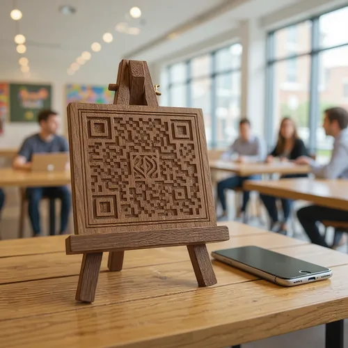 QR code decorativo esposto nell'atrio di una scuola