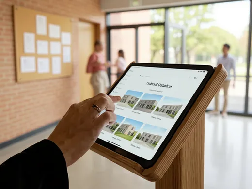 Tablette tactile d'accueil dans le hall d'un &eacute;tablissement scolaire