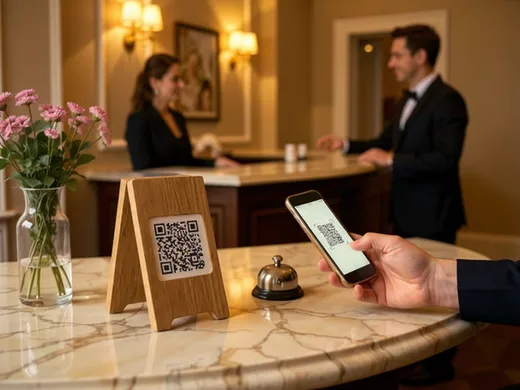 QR code scann&eacute; &agrave; la r&eacute;ception de l'h&ocirc;tel