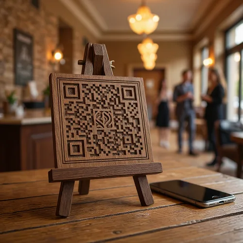 QR code décoratif présenté dans un hall d'hôtel