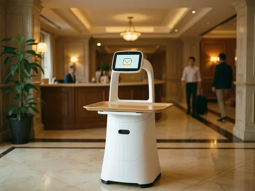 Robot de service g&eacute;n&eacute;rique dans le hall d'un h&ocirc;tel