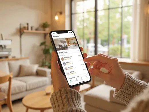 Avis clients d'h&ocirc;tel avec &eacute;toiles sur smartphone