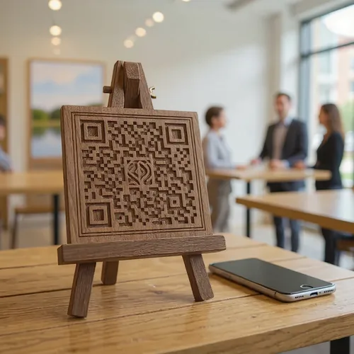QR code décoratif présenté à l'accueil d'une mairie