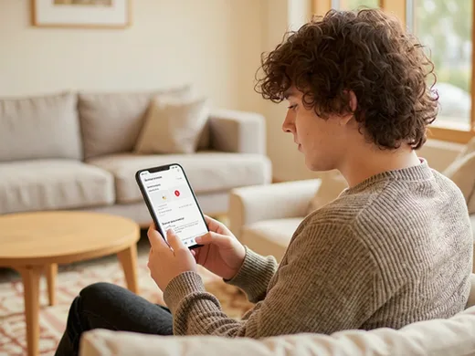 Personne consultant un site de services publics sur son t&eacute;l&eacute;phone