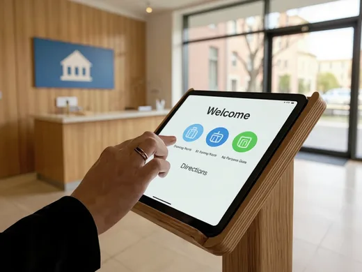 Tablette tactile d'accueil dans le hall d'une mairie