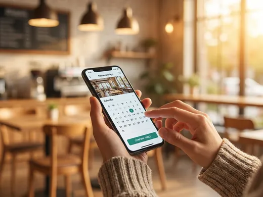 R&eacute;servation d'une table de restaurant en ligne sur smartphone