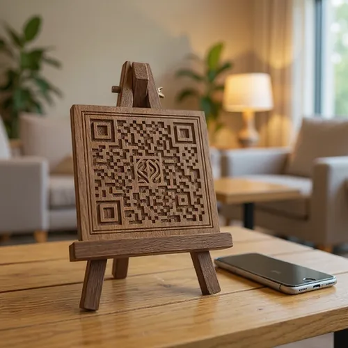 QR code décoratif présenté dans le salon d'une résidence