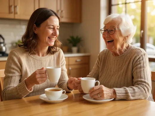 Une proche aidante partage un th&eacute; avec sa m&egrave;re