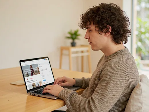 Chef d'entreprise consultant son site web et ses r&eacute;seaux sociaux